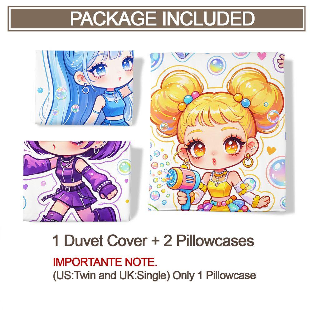 Anime Girls Craft Time Duvet Cover Set Pastel Colorful Microfiber Bedding Set 3D Digital Print Comic Style for Teen Bedroom Home