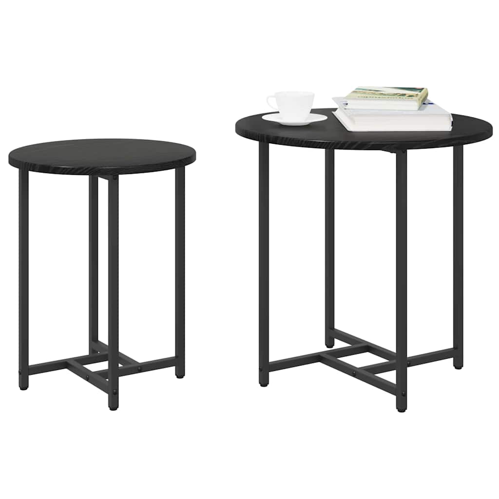 Side Table Set 2 Pcs Black Oak Look