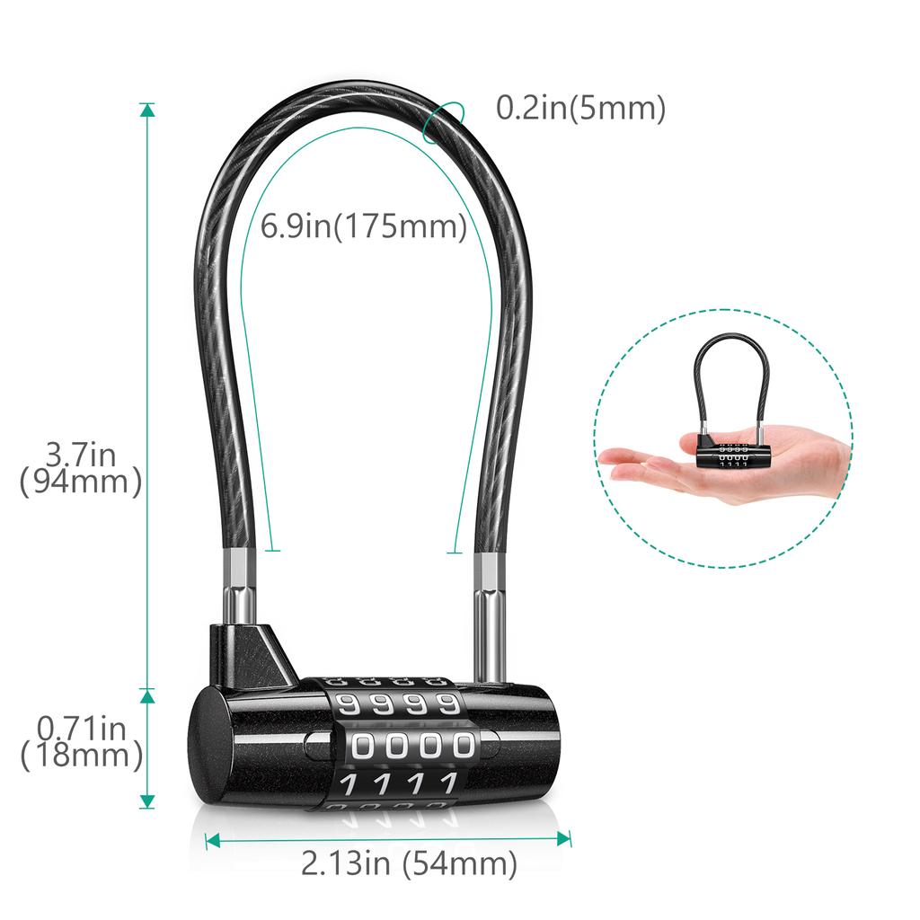 4 Digit Combination Padlock Resettable Padlock with Steel Cable Rope Waterproof Cable Lock Gate Locks for Gym Suitcase Bag Bike
