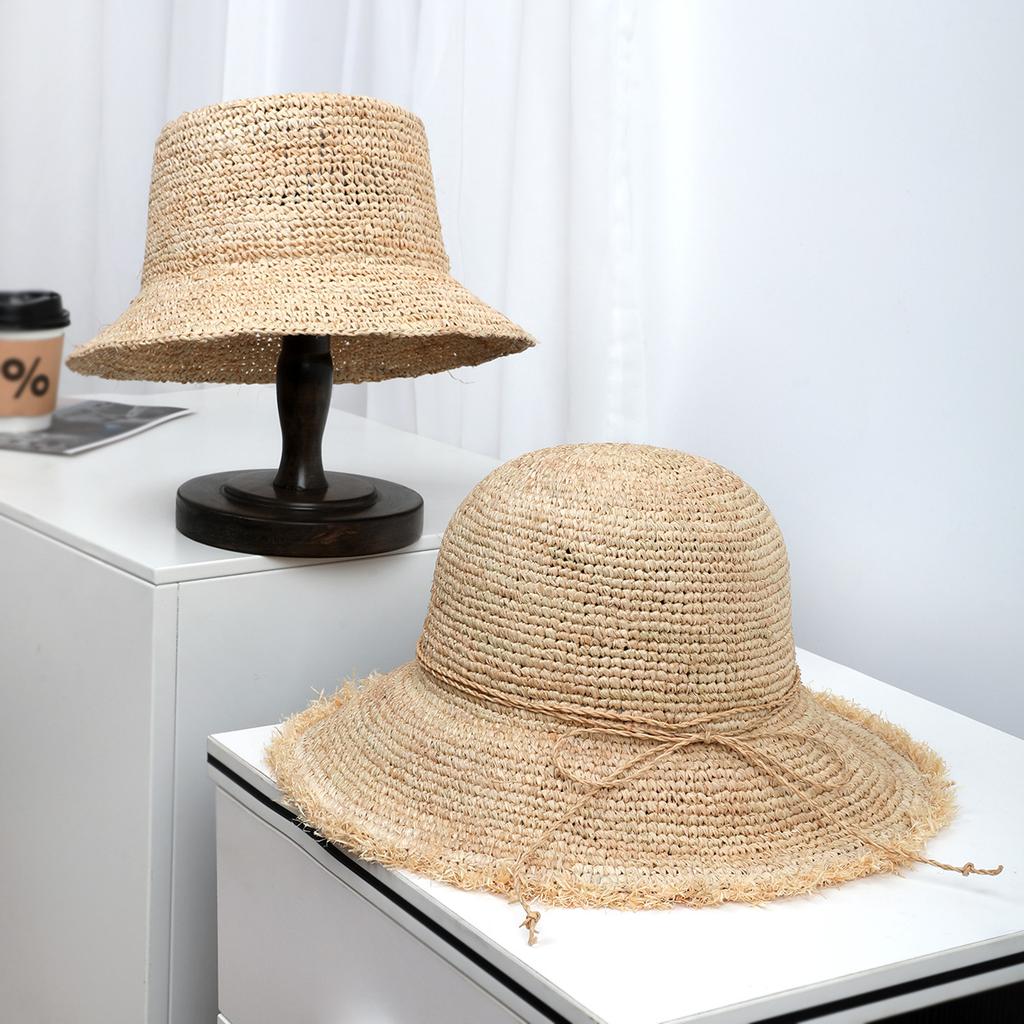 High quality thin Lafite straw visor straw hat straw hat bucket hat foldable seaside vacation big eaves sun protection hat