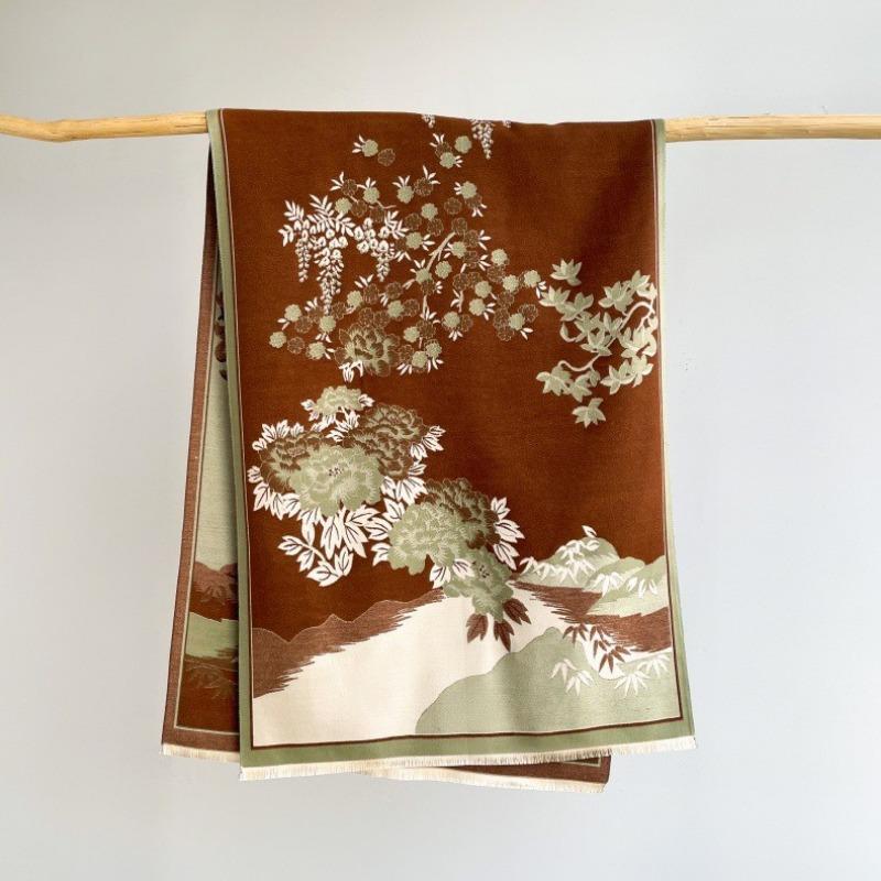 0G thickened version retro bird scarf women's winter high-end warm scarf imitation cashmere shawl