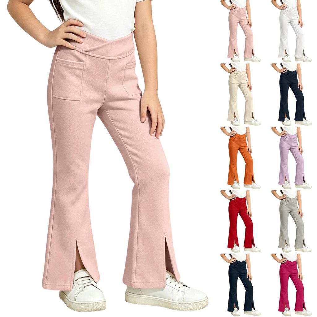 Kids' Yoga Pants with Pockets, High Waisted Color Stretch Casual Pants for Dance Running and Workout