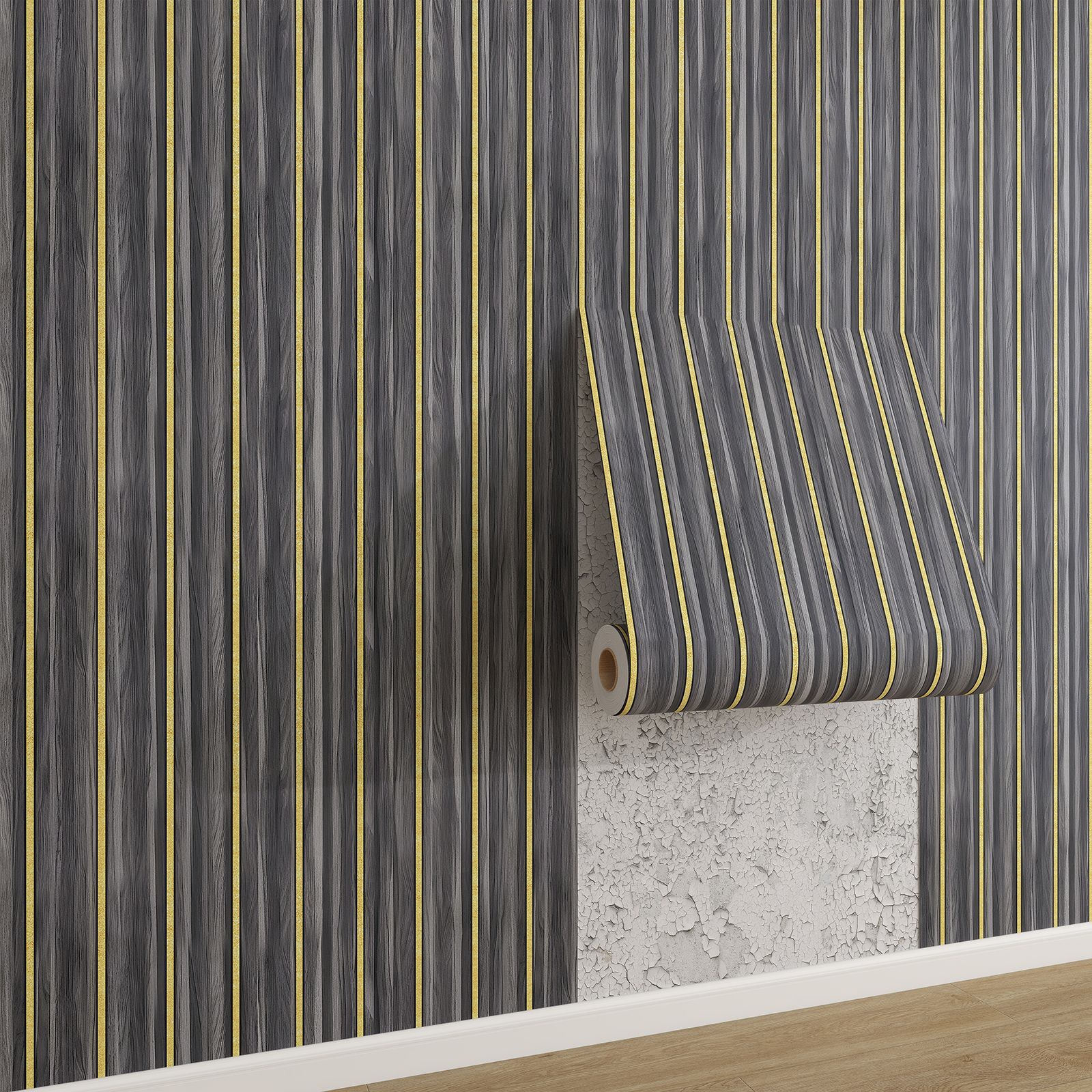 

0.45x10m Self Adhesive Slat Wallpaper Vintage Wood Grain Striped Wall Sticker for TV Background Living Room Decor Peel and Stick 45cmX10m