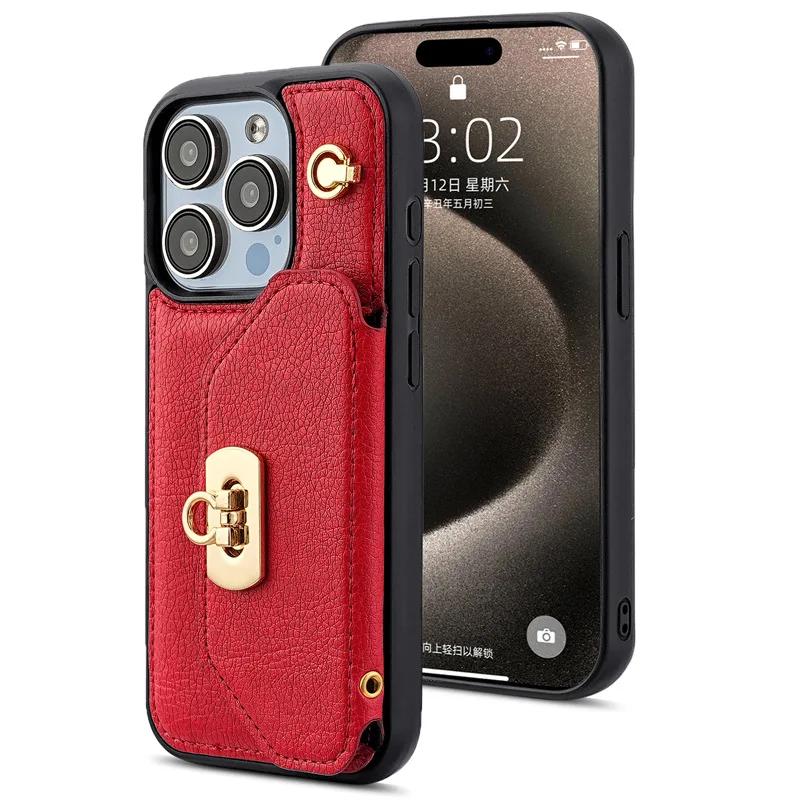 Crossbody Leather Phone Case Wallet with Card Holder for IPhone 16 15 14 Plus 13 Pro Max Stand Shockproof Protective Cover Women