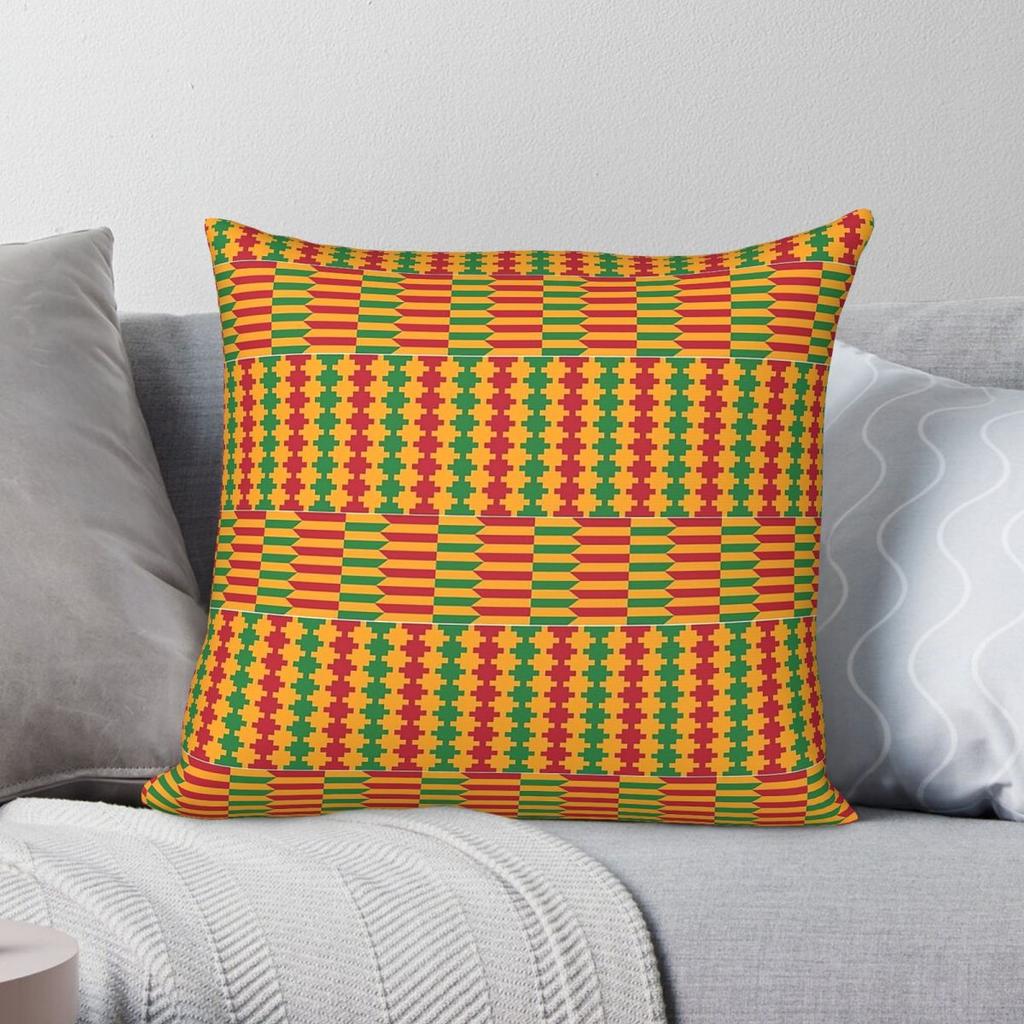 Bright Kente Cloth Square Pillowcase Polyester Linen Velvet Pattern Zip Decor Home Cushion Cover