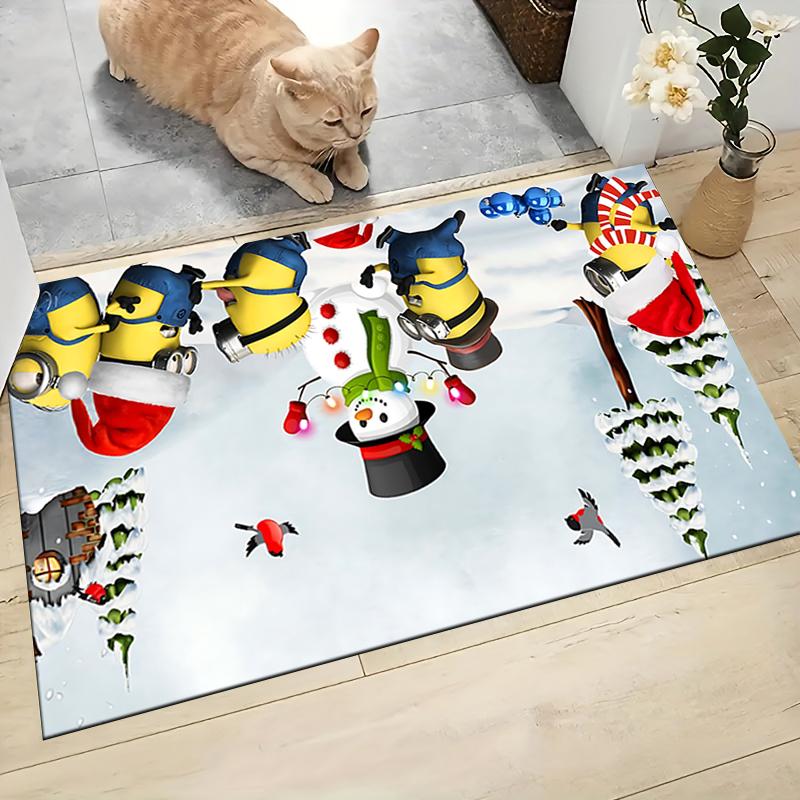 1Pc Christmas Minions Snowscape Carpet Rug Soft Washable Antislip Home Living Room Sofa Mats Personalized Christmas Rug