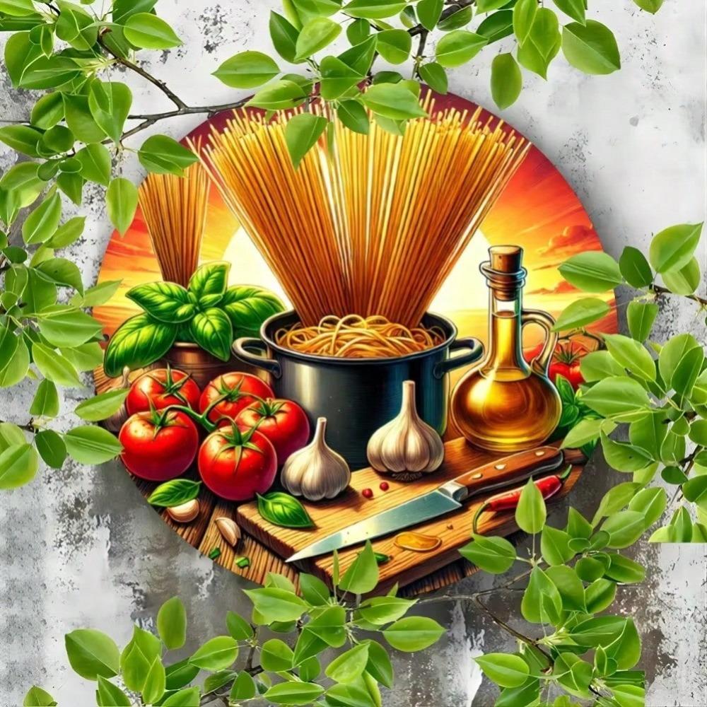 Vintage Italian Cuisine Metal Wall Art Round Spaghetti Tomato Kitchen Decor Gift