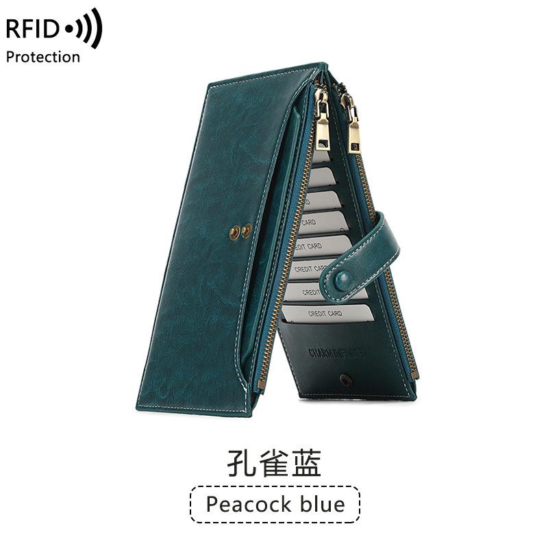 Anti-magnetic wallet Double zipper mobile phone bag wallet New large-capacity long wallet