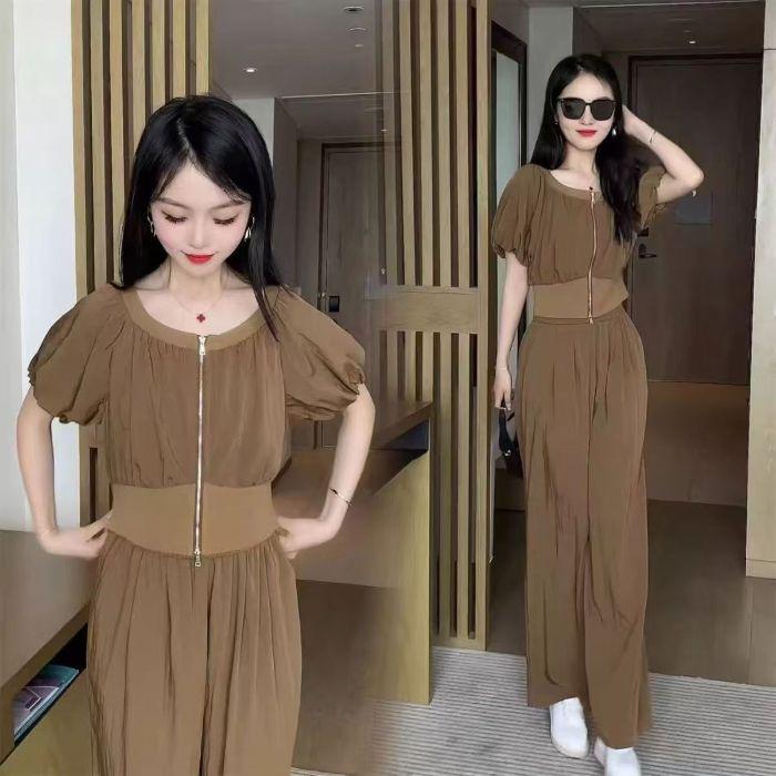 

Женский летний кардиган с пышными рукавами и повседневный комплект с широкими брюками на 2025 год XL (110-130 jin) кофейный