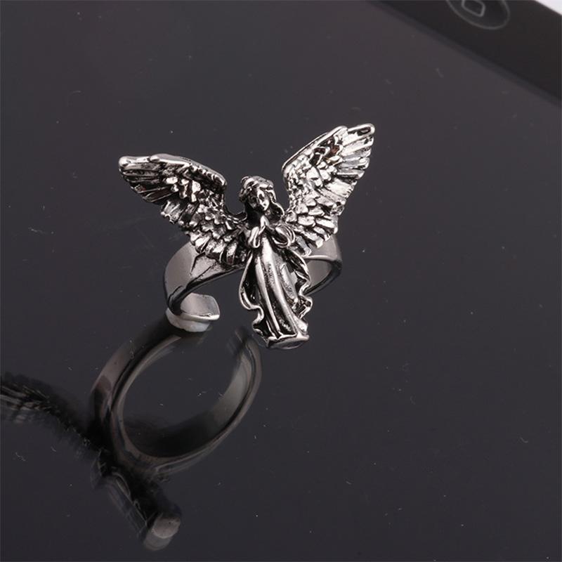 Retro Praying Angel Wing Ring For Men Punk Gothic Rock Hiphop Open Ring Unisex Accessories Handmade Designer Jewelry Lovers Gift