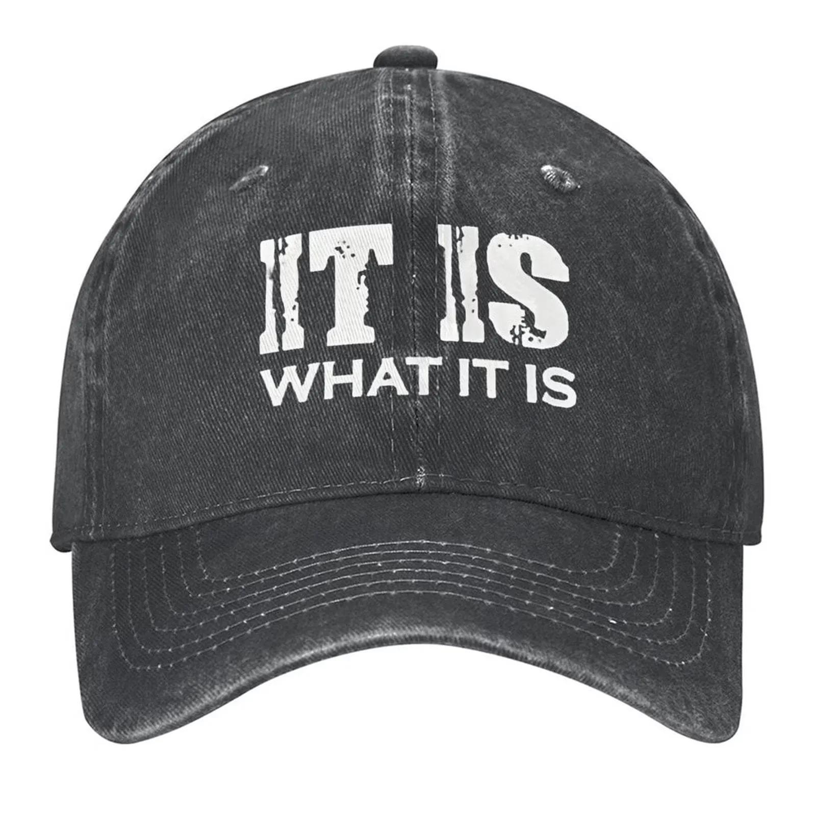 It Is What It Is Letter Print Dad Hat Vintage Wash Baseball Cap Casual Outdoor Adjustable Cap One Size