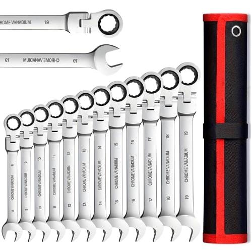12-Piece Combination Wrench Set, 8mm-19mm, High-Carbon Steel, Mirror Finish, Dual-Use Head, Ratchet Spanner, for Automotive Repair and Maintenance, As