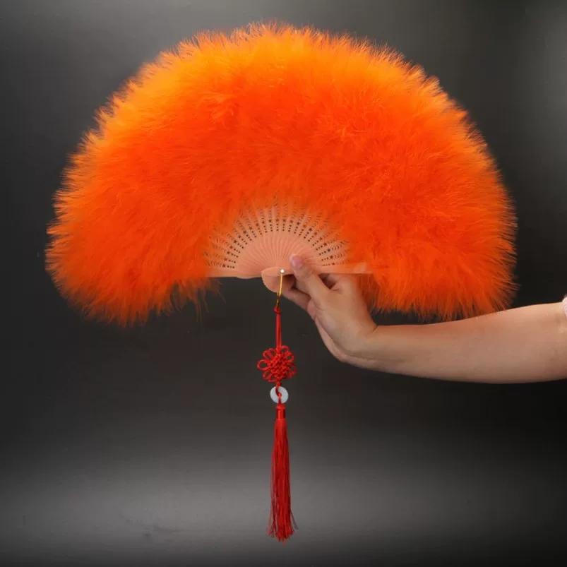 Ventaglio di Piume con Velluto Completo e Piume Ispessite, Ventaglio di Piume d'Oca, Ventaglio Pieghevole in Stile Cinese Tradizionale per Performance su Palco e Danza