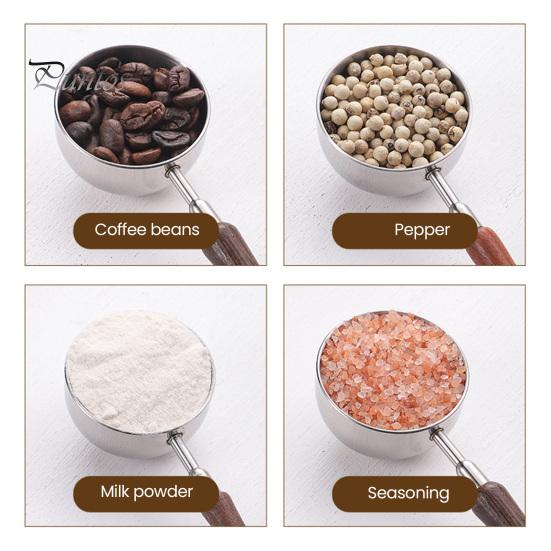Light Wood Handle Spoon Measuring with Handle, Stainless Steel Baking Scoop, Coffee Corrosion Resistant Scoop Bean Milk Powder Teaspoon for