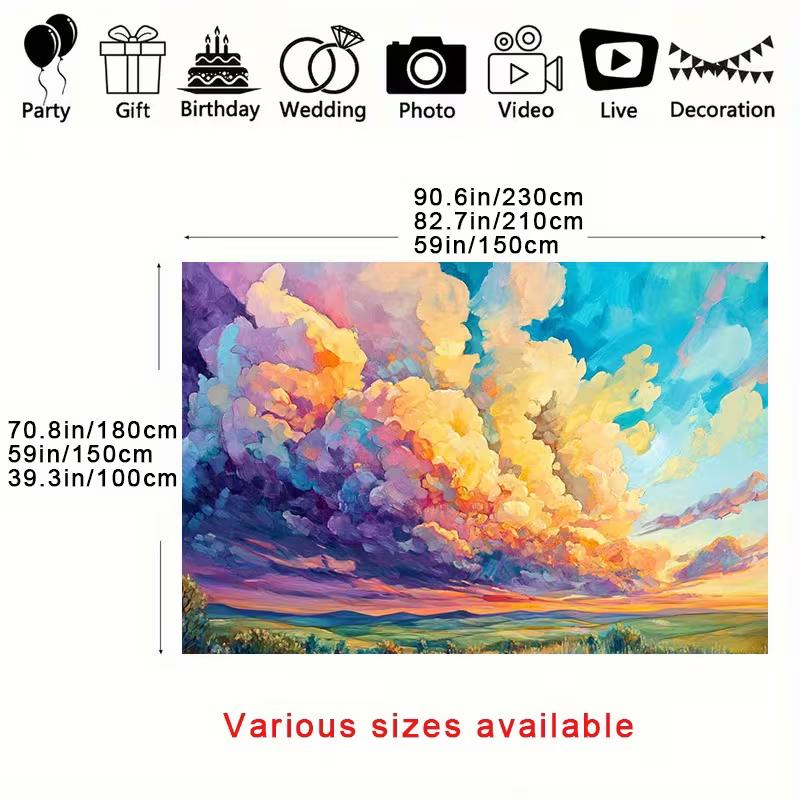 2D Pastel Sunset Sky Oil Painting Backdrop Colorful Clouds for Wall Decor and Photoshoot