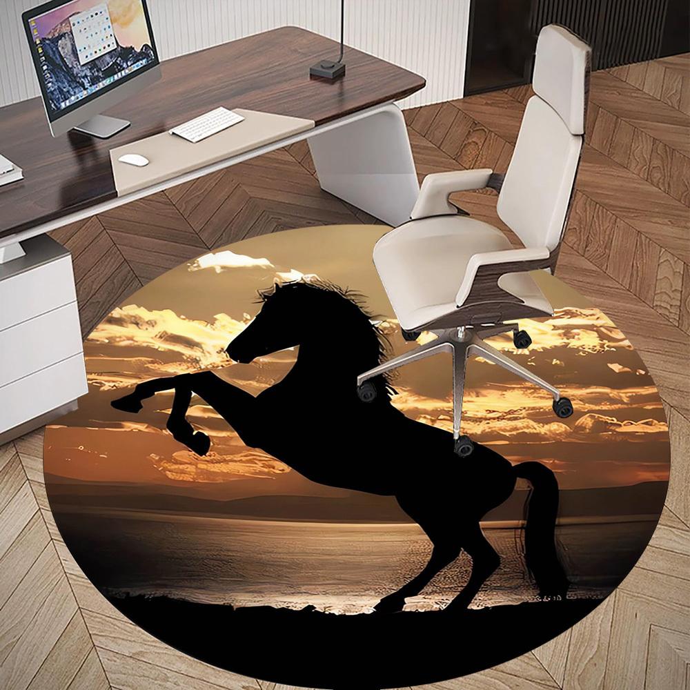 1pc Horse in Sunset Round Chair mat Area Rug - Non-Slip, Floor Mat for Office, Bedroom, Ideal home decor Christmas Gift p0811451