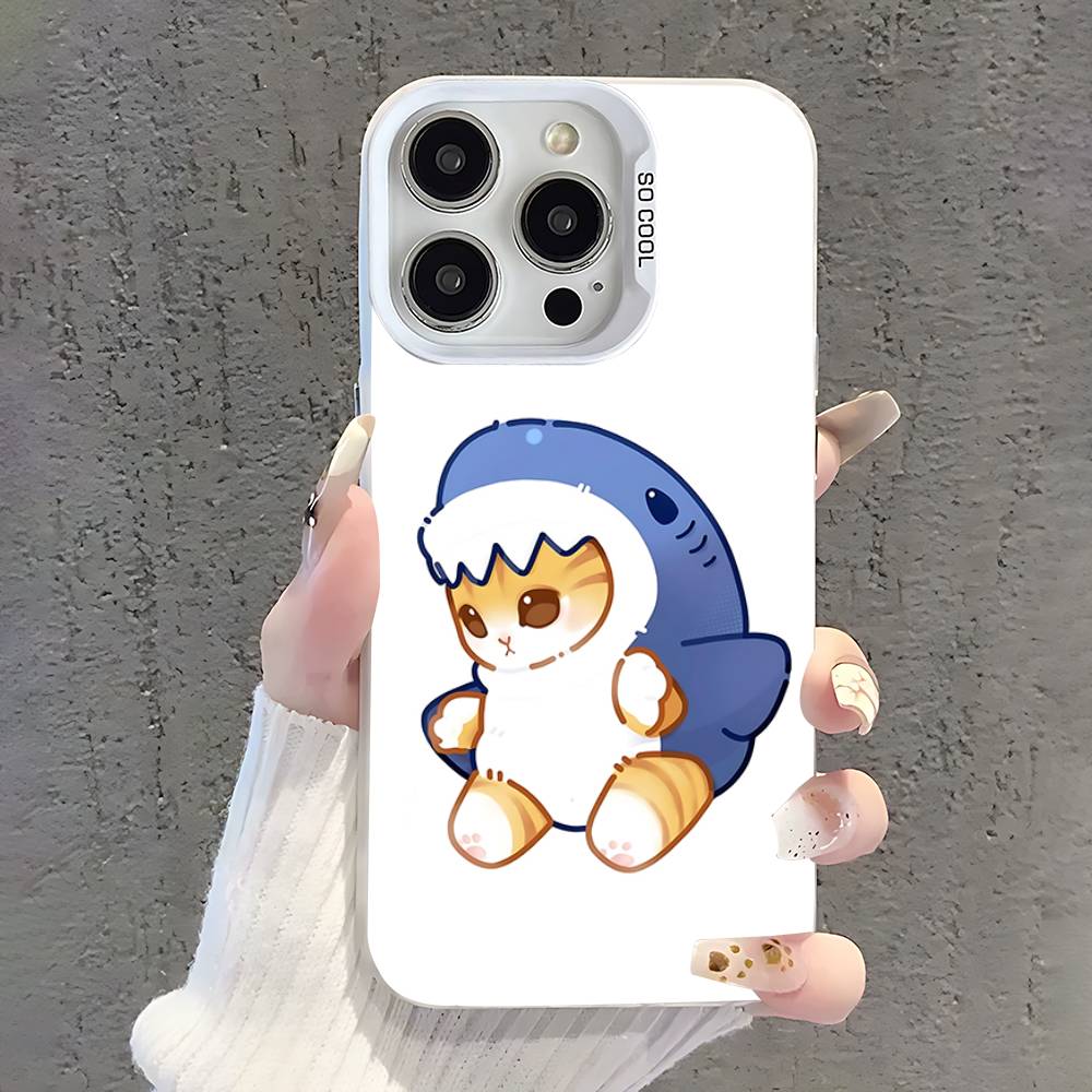 Cute Cartoon Animals Shark Phone Case For iPhone 17,16,15,14,13,12,11,Pro,XS,Max,Plus,Mini,SE White Candy Matte Shockproof Cover