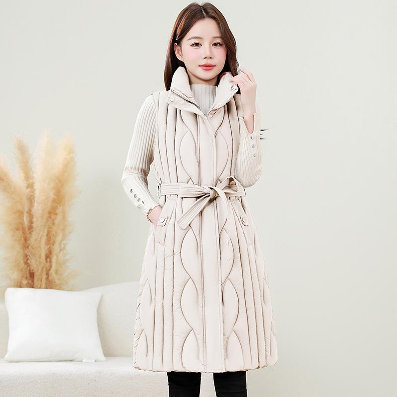 Warm down cotton vest women's hooded medium and long cotton jacket vest waist vest cotton vest jacket