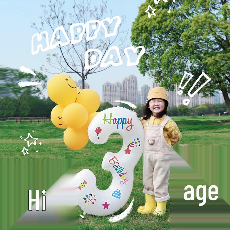Smiley Face Number Balloons for Kids' Outdoor 2nd Birthday Party Decorations & Photo Props