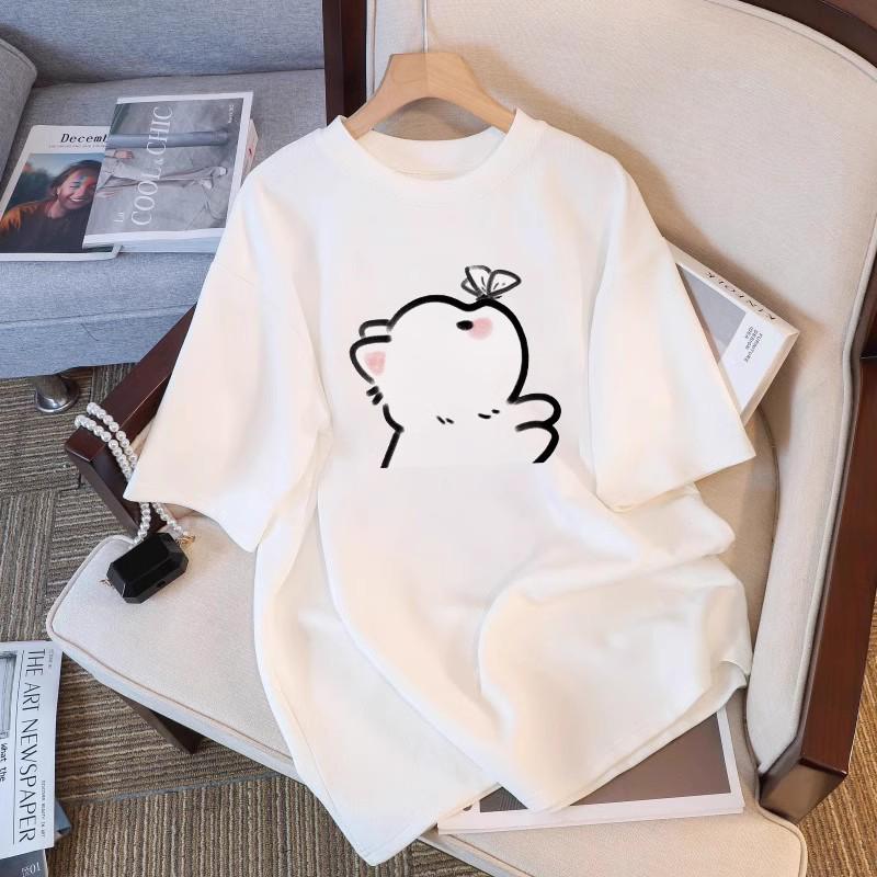 

2025 Women s Loose White Cartoon T-Shirt - Trendy Short-Sleeve Summer Niche Design XXL