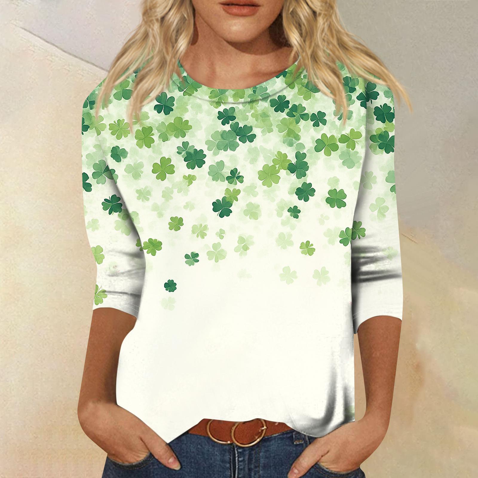 

Женский модный повседневный топ с рукавом три четверти и принтом, с круглым вырезом S зелёный