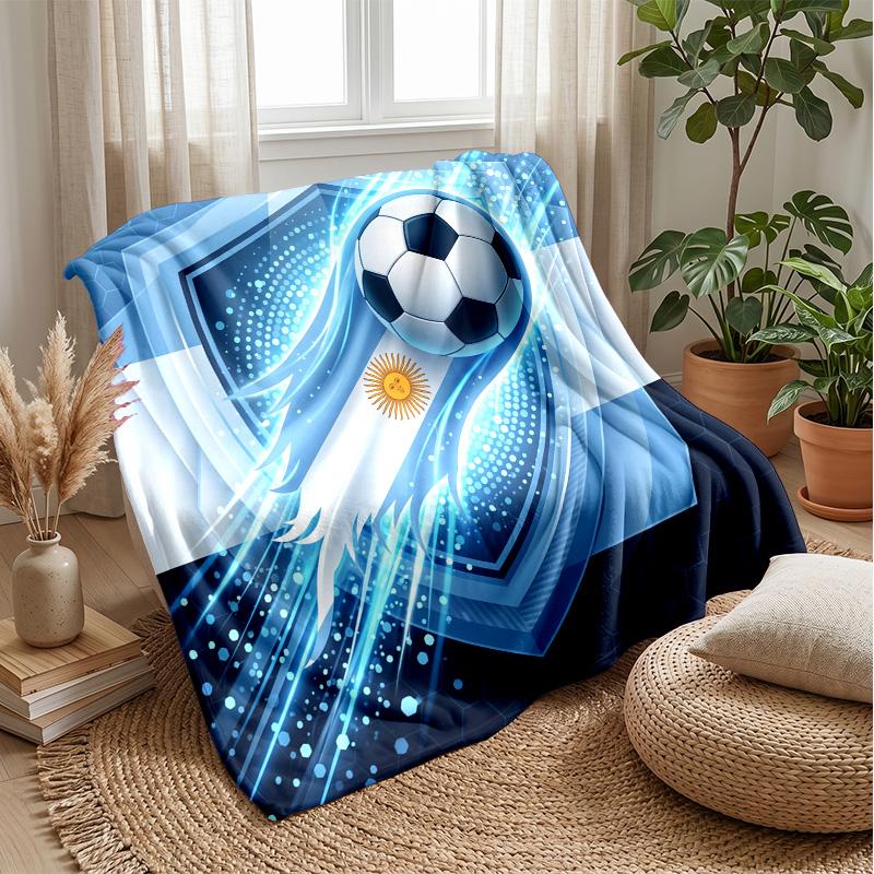 Argentina Football Printed Flannel Blanket Skin Friendly Warm Decorative Throw for Indoor Couch Bed Daily Use