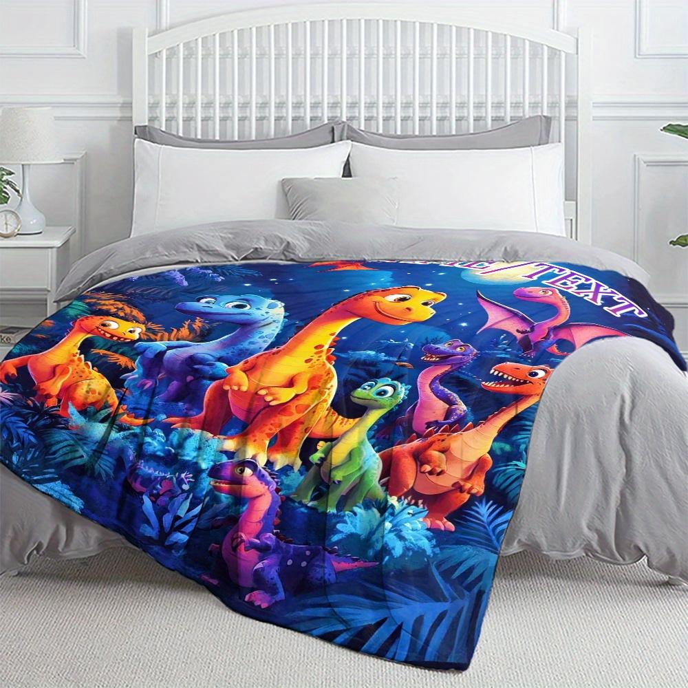 Custom Cartoon Dinosaur Fleece Blanket Personalized Name Soft Warm Kids Throw All Season Bedding Gift For Boys Girls