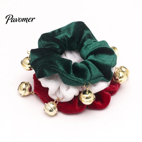 Christmas Stocking Stuffers Velvet Hair Scrunchies with Bells, Elastic Ties for Women Girls, Retro Holiday Ponytail Holders Winter Festive Hairstyles