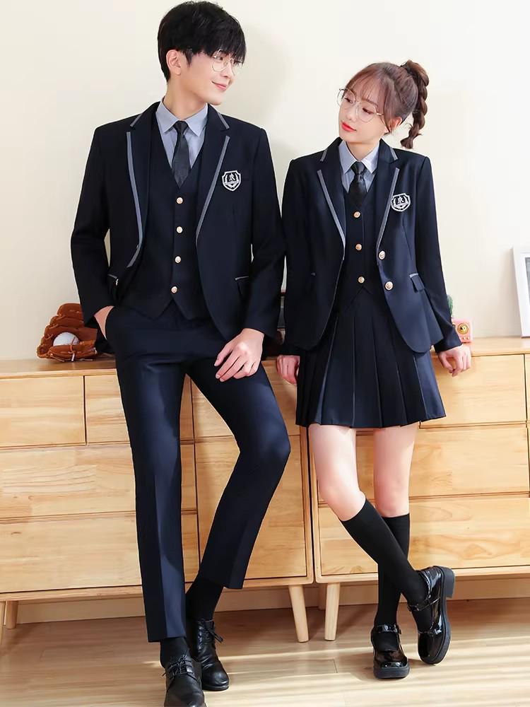 Unisex College-Style JK Uniform: Pleated Skirt & Suit Set