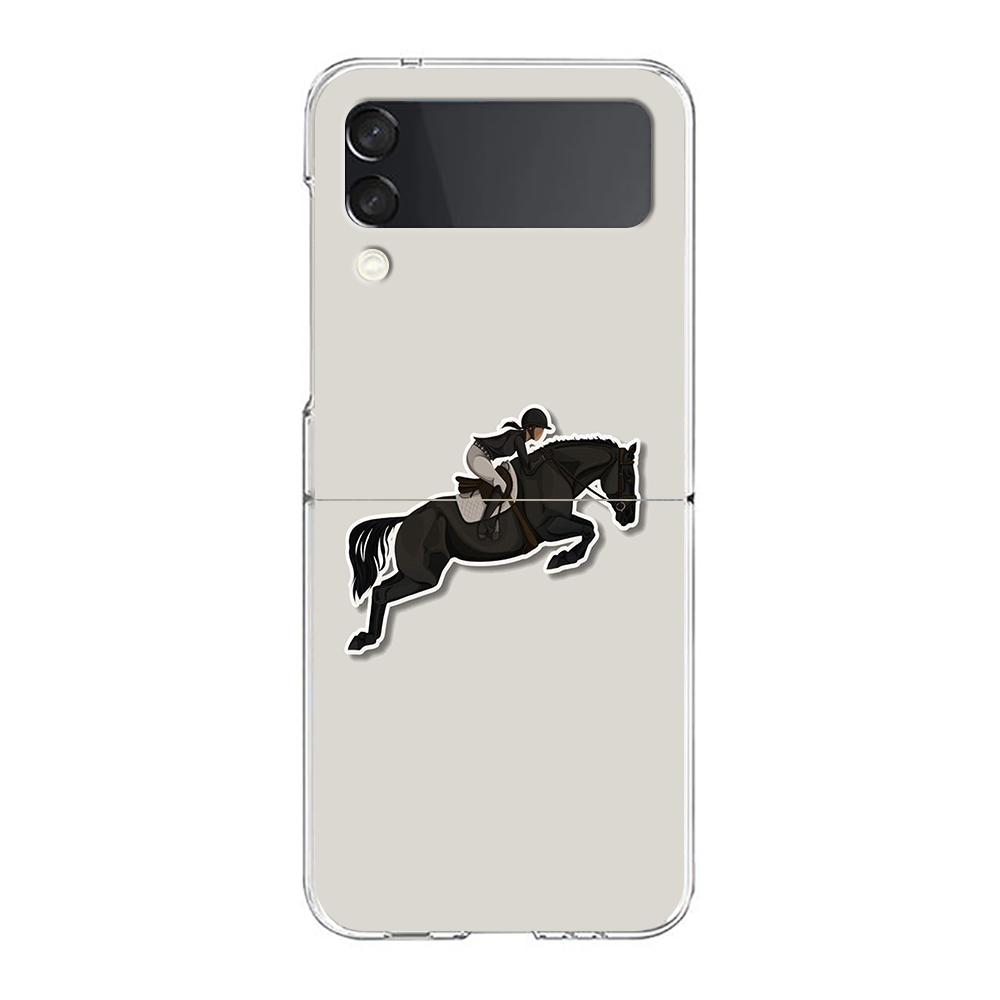 Case For Samsung Galaxy Z Flip 3 4 5 Transparent Fold Hard PC Shell For Galaxy Z Flip 3 5 Cover Galloping Horse Girl Drawing