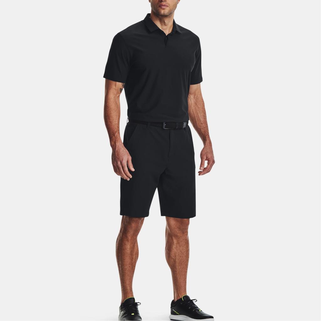 Under Armour Solid Color Double Placket Collared Short Sleeve Polo Shirt Men Tops Black 1377362-001