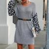 Autumn/Winter 2022 Women's Leopard Print Patchwork Casual Loose Wool Dress