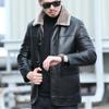 Piumino in pelle da uomo d'affari di media lunghezza con risvolto casual in pelle di pecora autunnale e invernale in pelle naturale taglie forti