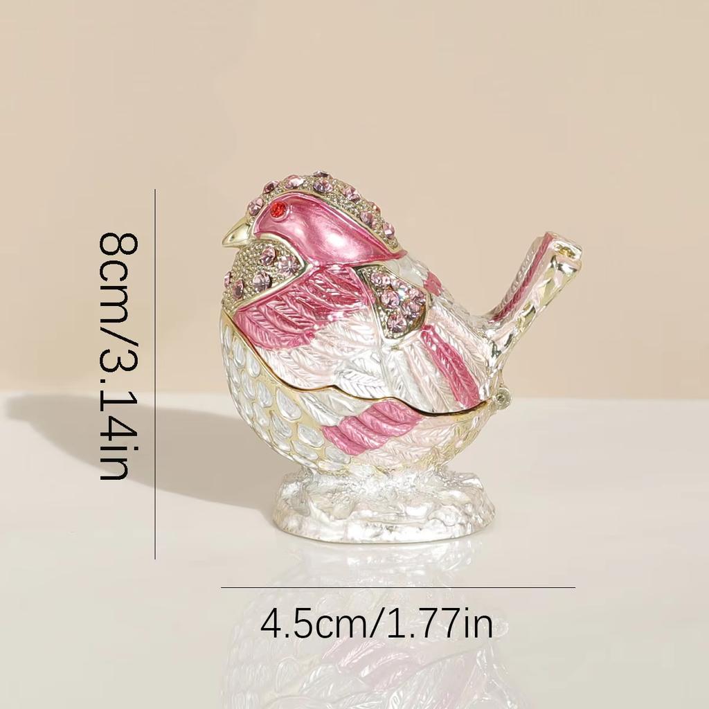 Mini Bird Trinket Box Metal Enameled Animal Figurines Collectable Wedding Jewelry Ring Holder Organizer Home Decor Delicate Gift