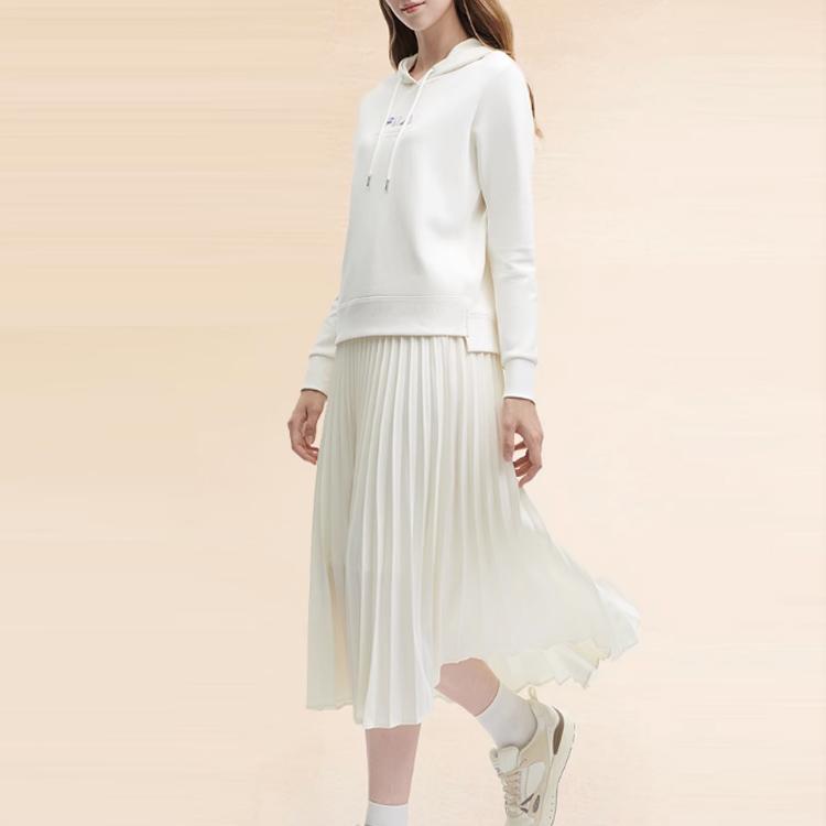 Fila X The Met 2023 Winter New Knit Hooded Sweatshirt Monet Print Women Tops Ceramic-White F11W348202FIV