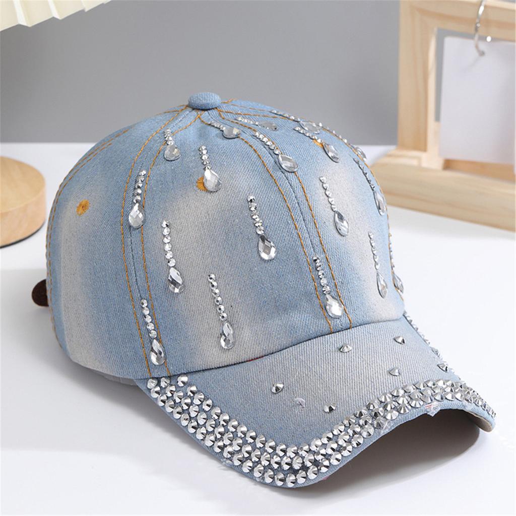 Eye-Catching Crystal Baseball Hat for Girls Women Adjustable Casual Hat for Outdoor Studded Stylish Headwear