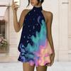 Women Plus Size Halter Neck Sleeveless Printed Layered Faux Two Piece Mini Dress