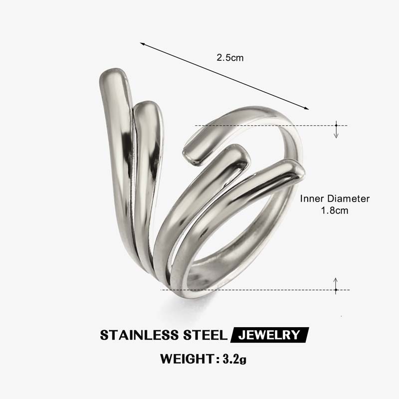 Stainless Steel Metal Geometric Line Open Rings For Women Vintage Gold Color Irregular Adjustable Finger Ring Aesthetic Jewelry