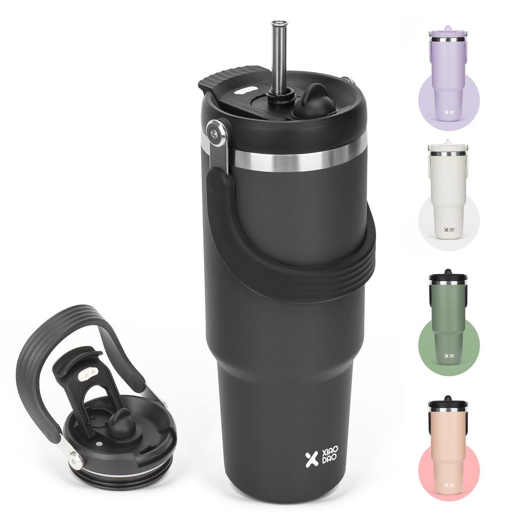 SKIASE Tumbler with Straw, 900ml Water Bottle, Large Capacity Water Bottle, Vacuum Insulated, Keeps Hot or Cold, Wide Mouth, Direct Drinking, with