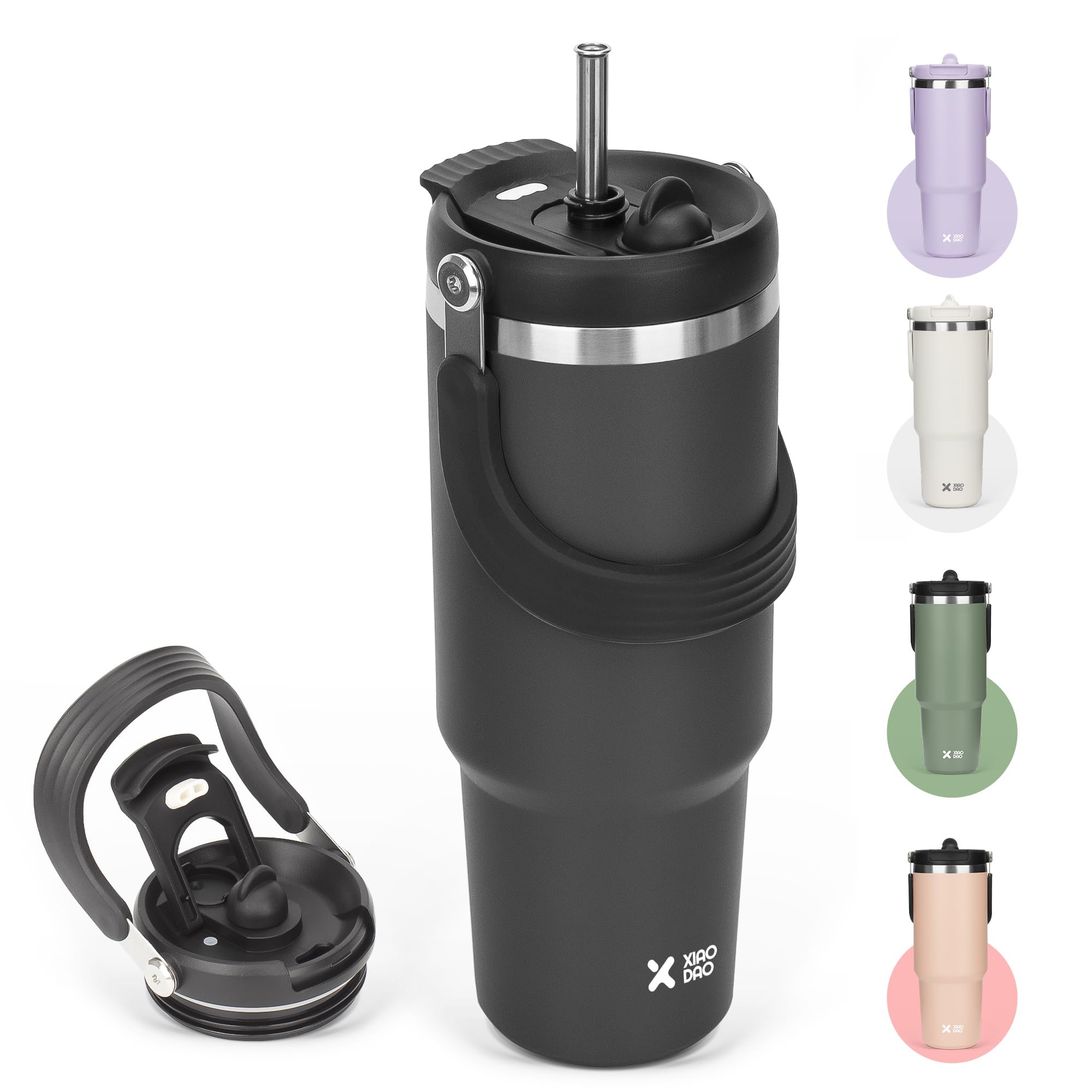 

SKIASE Tumbler with Straw, 900ml Water Bottle, Large Capacity Water Bottle, Vacuum Insulated, Keeps Hot or Cold, Wide Mouth, Direct Drinking, with