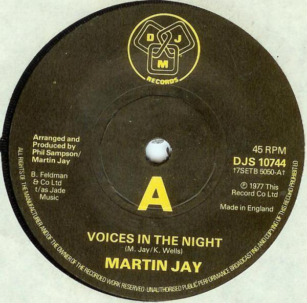 7inch Record MARTIN JAY  Voices In The Night DJS10744 DJM Records 1977 UK Pop Used