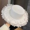 Elegant lace straw hat women's summer outdoor wide brim sunscreen sunshade vacation sun hat new pearl top hat