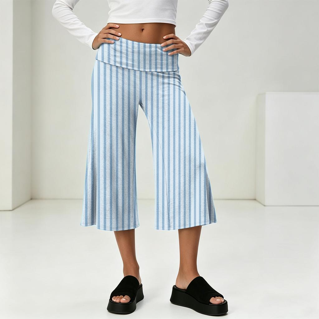 Fashionable Women's Summer Leisure Vacation High Waist Wide Leg Cropped Pants