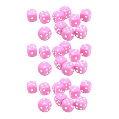 סט קוביות 30 יחידות 16 מ"מ פלסטיק 6 צדדים פינות מעוגלות קוביות קוביות למשחקי שולחן משחקי לוח ורוד