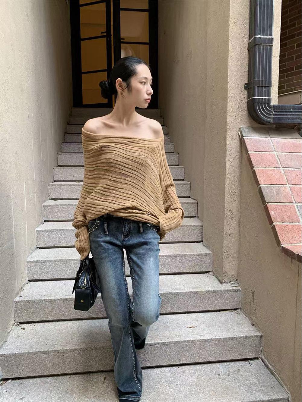 

American Style Spicy Girl Low-Rise Metallic Elastic Micro-Flare Jeans for Women - Autumn 2025 Large серый/синий
