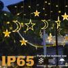 3.5M Solar Moon Star Curtain Lights Waterproof 8 Modes LED Fairy String Lamp for Christmas Party Window Garden Holiday Decor