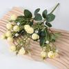 Artificial Flower with Green Leaves 15 Head Fake Silk Flower DIY Wedding Floral Arrangement Home Office Party Faux Bloom Decoration