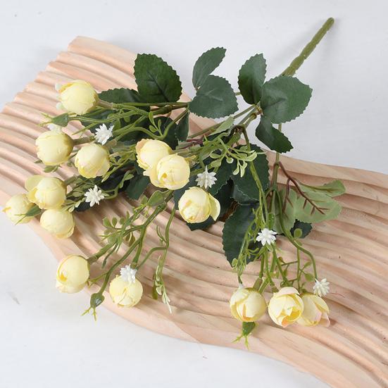 Artificial Flower with Green Leaves 15 Head Fake Silk Flower DIY Wedding Floral Arrangement Home Office Party Faux Bloom Decoration