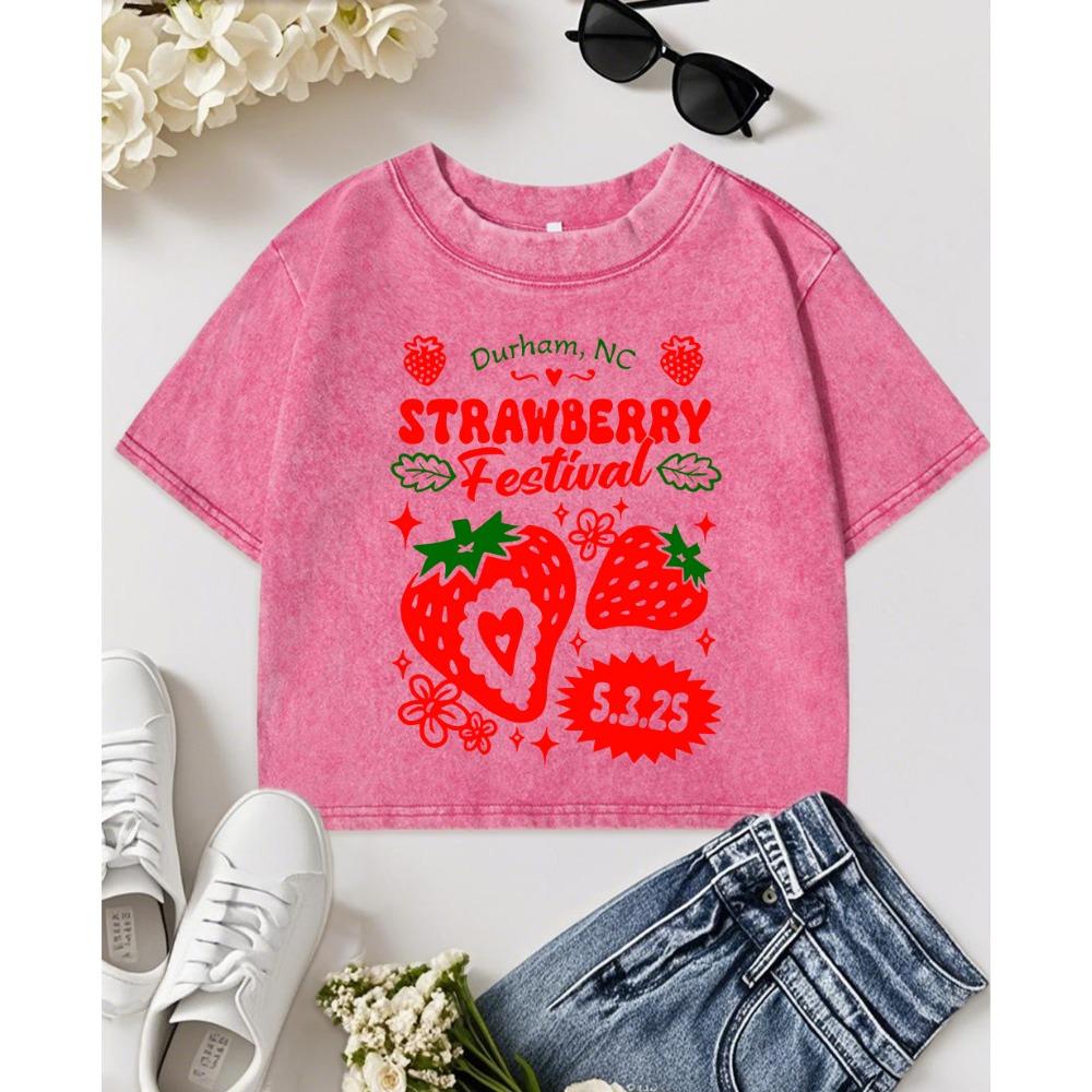 Strawberry Festival Fruits Printed Womens Washed T-Shirt Casual Cotton Tops Slim Fashion T Shirts Fitness