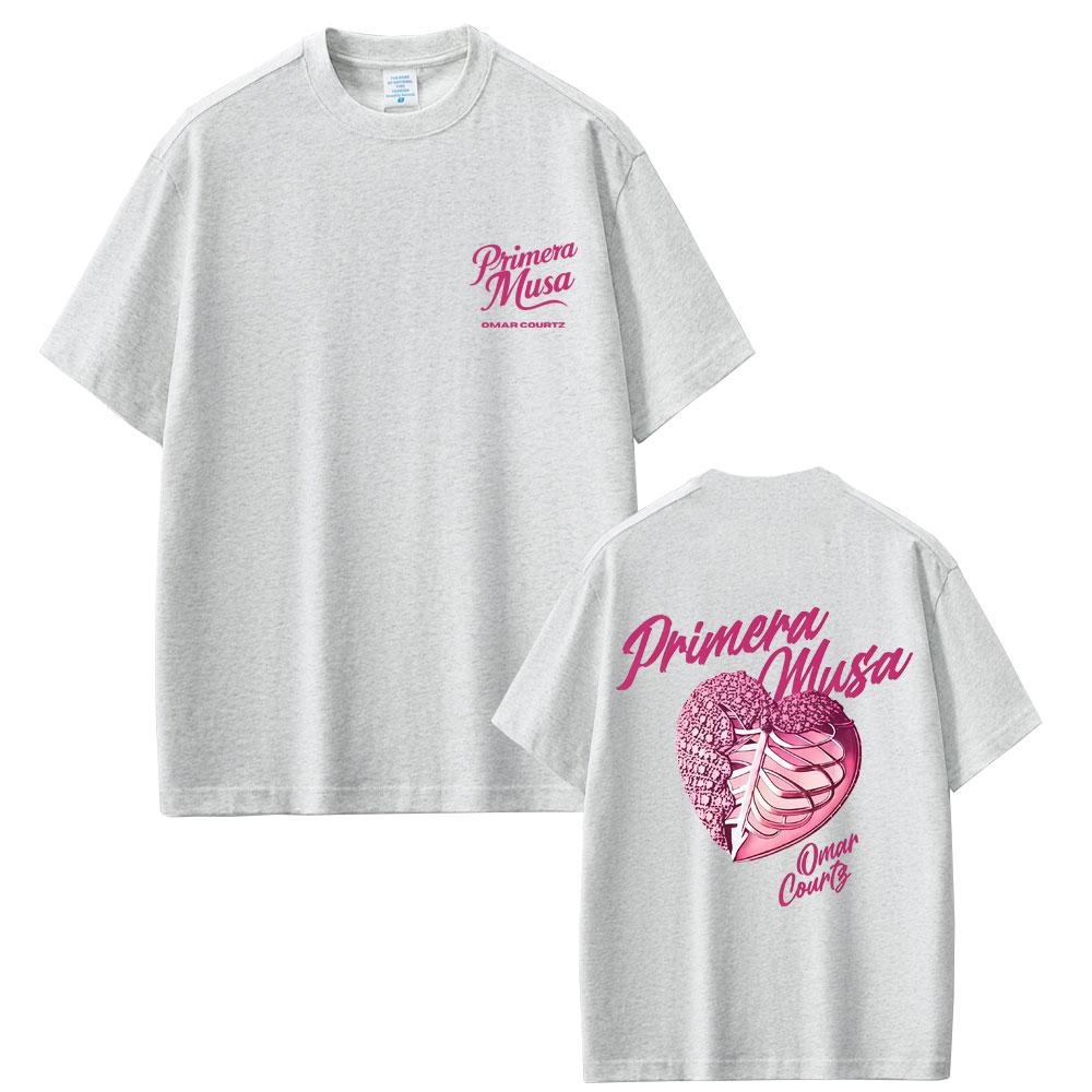 2025 Summer Rapper Omar Courtz Primera Musa Heart100 Pure Cotton Printed Tshirt Mens Women Hip Hop Pop Music Streetwear Top